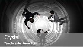  Presentation with formal - Slide deck featuring top view of three business people in formal wear standing on digital floor background and a gray colored foreground