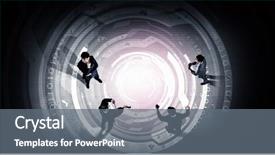  Presentation with formal - PPT theme featuring top view of three business people in formal wear standing on digital floor background and a gray colored foreground