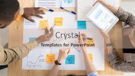  Presentation with goals - Colorful slide set enhanced with top-view-of-three-intercultural backdrop and a coral colored foreground