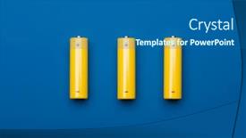  Presentation with blue yellow - Amazing presentation design having top view of three yellow aa alkaline batteries mignons or nimh rechargeable cells on blue background backdrop and a ocean colored foreground