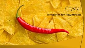  Presentation with tortilla - Amazing slide deck having top view of tortilla chips with red chili pepper backdrop and a gold colored foreground