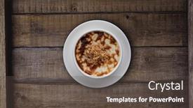  Presentation with walnut - Amazing PPT theme having top view of traditional tukish rice pudding with walnut isolated on rustic wooden table backdrop and a dark gray colored foreground