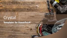  Presentation with trekking - Colorful presentation design enhanced with top-view-of-trekking-equipment backdrop and a coral colored foreground