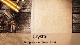  Presentation with navigation - Presentation design enhanced with antique compass binoculars - top view of vintage navigation background and a coral colored foreground