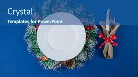  Presentation with table napkin - Beautiful PPT theme featuring top-view-of-white-plate backdrop and a ocean colored foreground