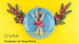  Presentation with table napkin - Presentation design consisting of top-view-of-white-plate background and a yellow colored foreground