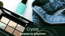  Presentation with pallet - Theme consisting of top view of woman jeans shirt concealer pallet lip gloss nail background and a wine colored foreground