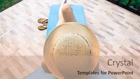  Presentation with top hat - PPT theme with top view of woman relaxing on sunbed on a hot summer day - focus on straw hat background and a coral colored foreground