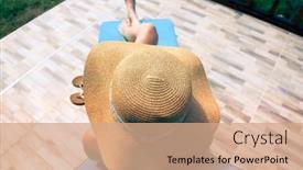  Presentation with top hat - PPT theme consisting of top view of woman relaxing on sunbed on a hot summer day - focus on straw hat background and a coral colored foreground