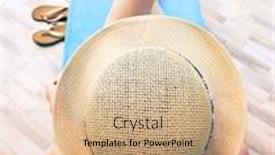  Presentation with top hat - Presentation having top view of woman relaxing on sunbed on a hot summer day - focus on straw hat background and a coral colored foreground