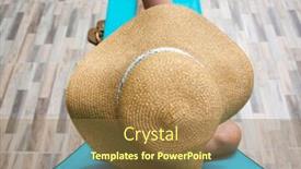  Presentation with top hat - Colorful PPT theme enhanced with top view of woman relaxing on sunbed on a hot summer day - focus on straw hat backdrop and a coral colored foreground