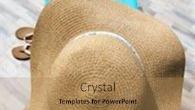  Presentation with top hat - PPT layouts having top view of woman relaxing on sunbed on a hot summer day - focus on straw hat background and a coral colored foreground