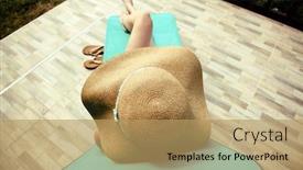  Presentation with top hat - PPT layouts consisting of top view of woman relaxing on sunbed on a hot summer day - focus on straw hat background and a coral colored foreground