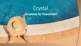  Presentation with top hat - Beautiful slides featuring top view of woman in a hat sitting on the edge of swimming pool backdrop and a ocean colored foreground