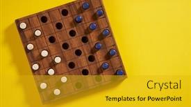  Presentation with draughts - PPT theme with top-view-of-wooden-draughts background and a gold colored foreground