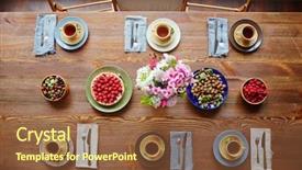  Presentation with cutlery - PPT theme featuring top view of wooden table background and a tawny brown colored foreground