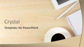  Presentation with elements - Amazing slide deck having top view of working place elements on wooden table backdrop and a lemonade colored foreground