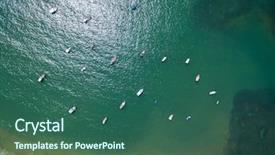  Presentation with sailing - Colorful PPT theme enhanced with top view of yacht sailing in open sea at sunny day backdrop and a ocean colored foreground