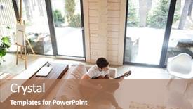  Presentation with performer - Presentation design with top view of young brunette background and a coral colored foreground