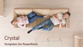  Presentation with television watching - Cool new slide set with top view of young couple backdrop and a lemonade colored foreground