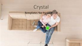  Presentation with computer room - Slide set with top view of young couple background and a soft green colored foreground