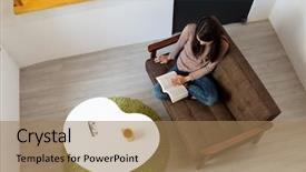  Presentation with reading - Colorful PPT theme enhanced with top view of young woman backdrop and a  colored foreground