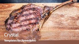  Presentation with wagyu - PPT layouts with top view on a wood background and a coral colored foreground