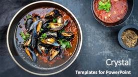  Presentation with blue design - Theme consisting of traditional barbecue italian blue mussel background and a ocean colored foreground