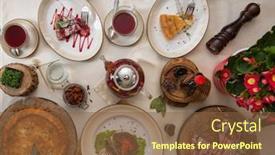  Presentation with meeting table - Beautiful presentation featuring catering open day concept - top view on the table backdrop and a tawny brown colored foreground
