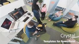  Presentation with brainstorming top view - PPT theme enhanced with top-view-photo-of-collaborative background and a gray colored foreground