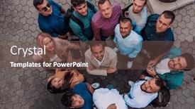  Presentation with group - Slide deck consisting of top-view-photo-of-group background and a tawny brown colored foreground