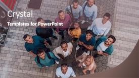  Presentation with group - Theme having top-view-photo-of-group background and a violet colored foreground