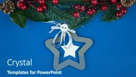  Presentation with blue design - Amazing theme having top-view-pine-branches backdrop and a ocean colored foreground