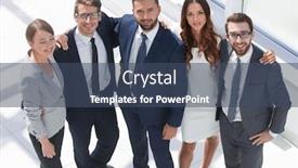  Presentation with team business top view - Theme featuring top view professional business team standing together background and a ocean colored foreground