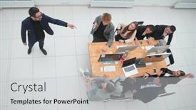  Presentation with project manager meeting - PPT theme enhanced with top-view-project-manager background and a light gray colored foreground