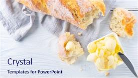  Presentation with bread life - Presentation theme consisting of top view rustic still-life background and a sky blue colored foreground