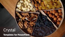  Presentation with nuts - Cool new slide set with top-view-set-of-healthy backdrop and a tawny brown colored foreground