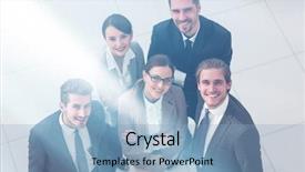  Presentation with team business top view - PPT theme enhanced with top view smiling business team background and a light blue colored foreground