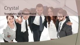  Presentation with team business top view - Audience pleasing presentation theme consisting of top view successful business team standing together backdrop and a coral colored foreground