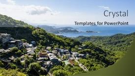  Presentation with mountain view - PPT theme enhanced with top-view-taiwan-jiufen-village background and a light blue colored foreground