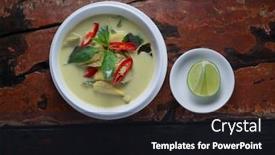  Presentation with chicken curry - Beautiful PPT theme featuring top view thai food chicken backdrop and a wine colored foreground