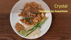 Presentation with pad thai - Cool new PPT layouts with top view thai food pad thai chicken isolated on wooden table backdrop and a tawny brown colored foreground