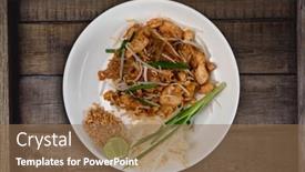  Presentation with pad thai - Audience pleasing slide deck consisting of top view thai food pad backdrop and a coral colored foreground
