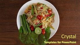  Presentation with thai food - Beautiful slide set featuring top view thai food rice noodle papaya salad isolated on wooden table backdrop and a tawny brown colored foreground