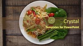  Presentation with thai food - Cool new presentation design with top view thai food rice noodle papaya salad isolated on wooden table backdrop and a tawny brown colored foreground