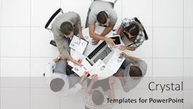  Presentation with team business top view - Slide set featuring business team holds a round background and a light gray colored foreground
