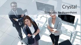  Presentation with risk top view - Cool new presentation design with top view three employees standing backdrop and a light blue colored foreground