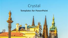  Presentation with prague - Slide set featuring top view to red roofs and blue sky skyline of prague city czech republic background and a light blue colored foreground