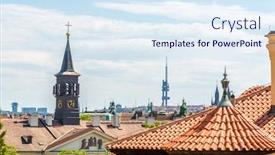  Presentation with prague - Presentation theme with top view to red roofs and blue sky skyline of prague city czech republic background and a sky blue colored foreground