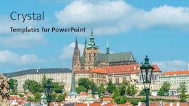  Presentation with prague - Presentation with top view to red roofs and blue sky skyline of prague city czech republic background and a light blue colored foreground